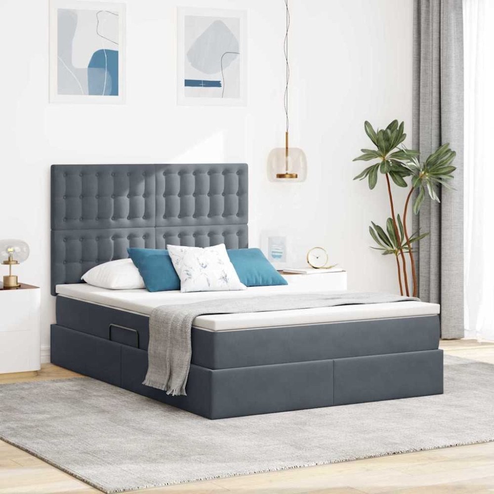 vidaXL Förvaringssäng med madrass Mörkgrå 140 x 200 cm Sammet