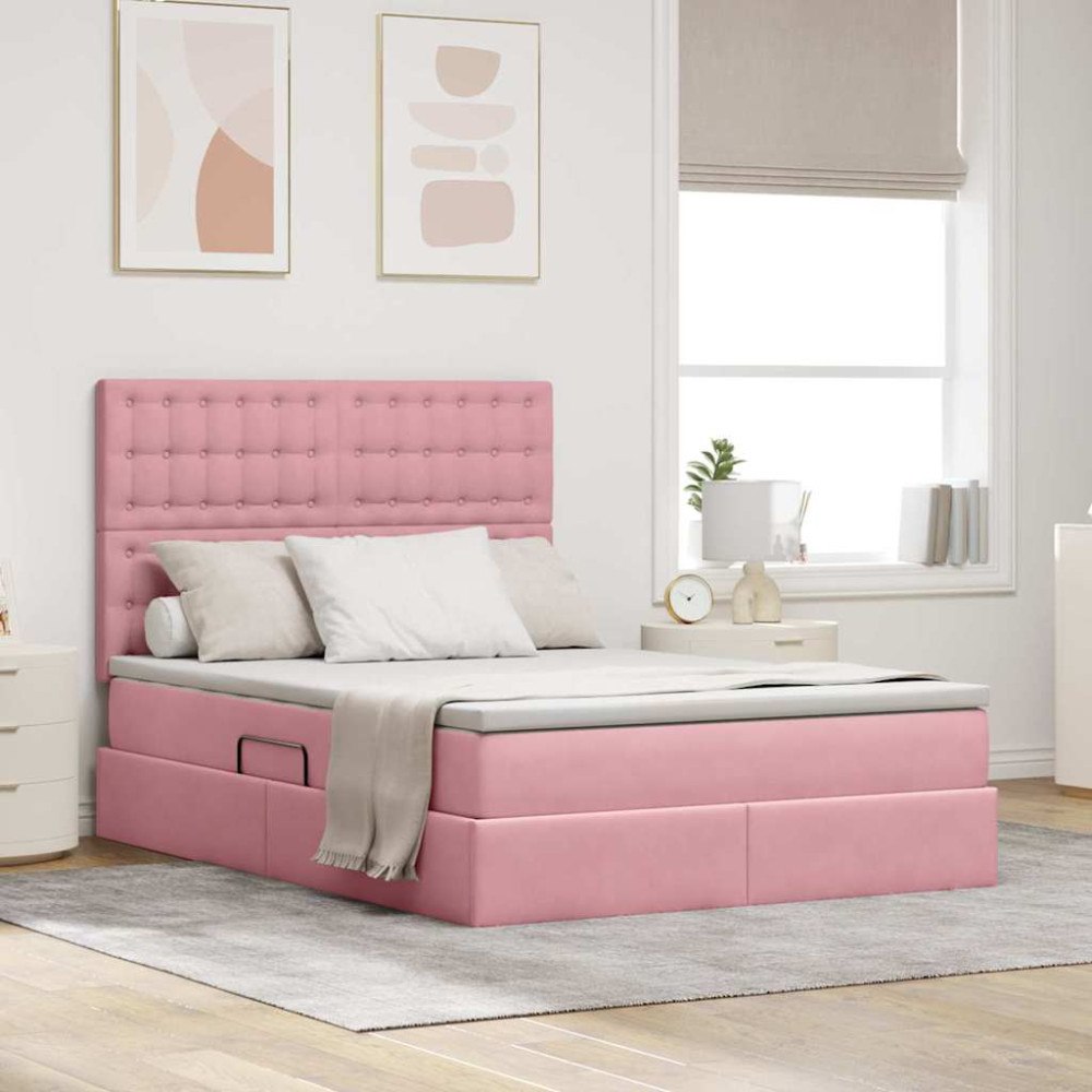 vidaXL Förvaringssäng med madrass med lagring Rosa 140 x 200 cm Sammet