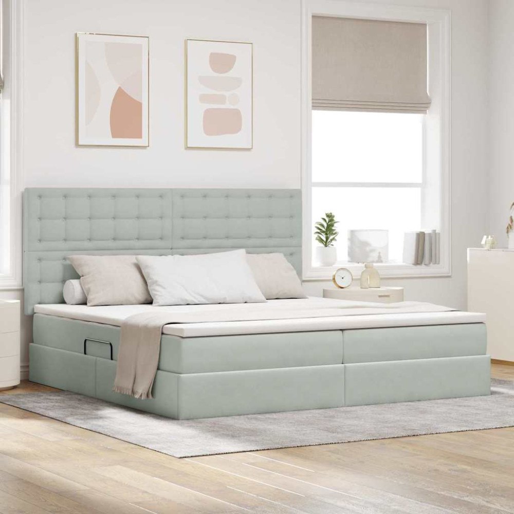 vidaXL Förvaringssäng med madrass Ljusgrå 200 x 200 cm Sammet