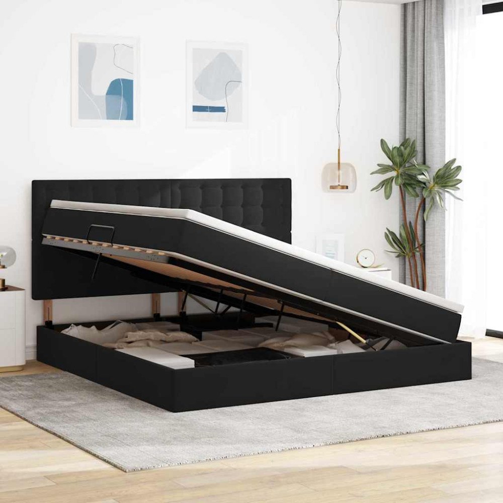 vidaXL Förvaringssäng med madrass Svart 200 x 200 cm Sammet