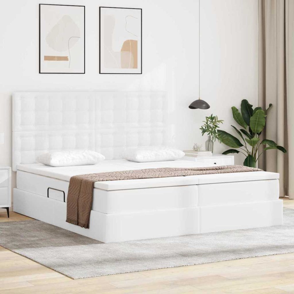 vidaXL Förvaringssäng med madrass Ren Vit 200 x 200 cm Konstläder