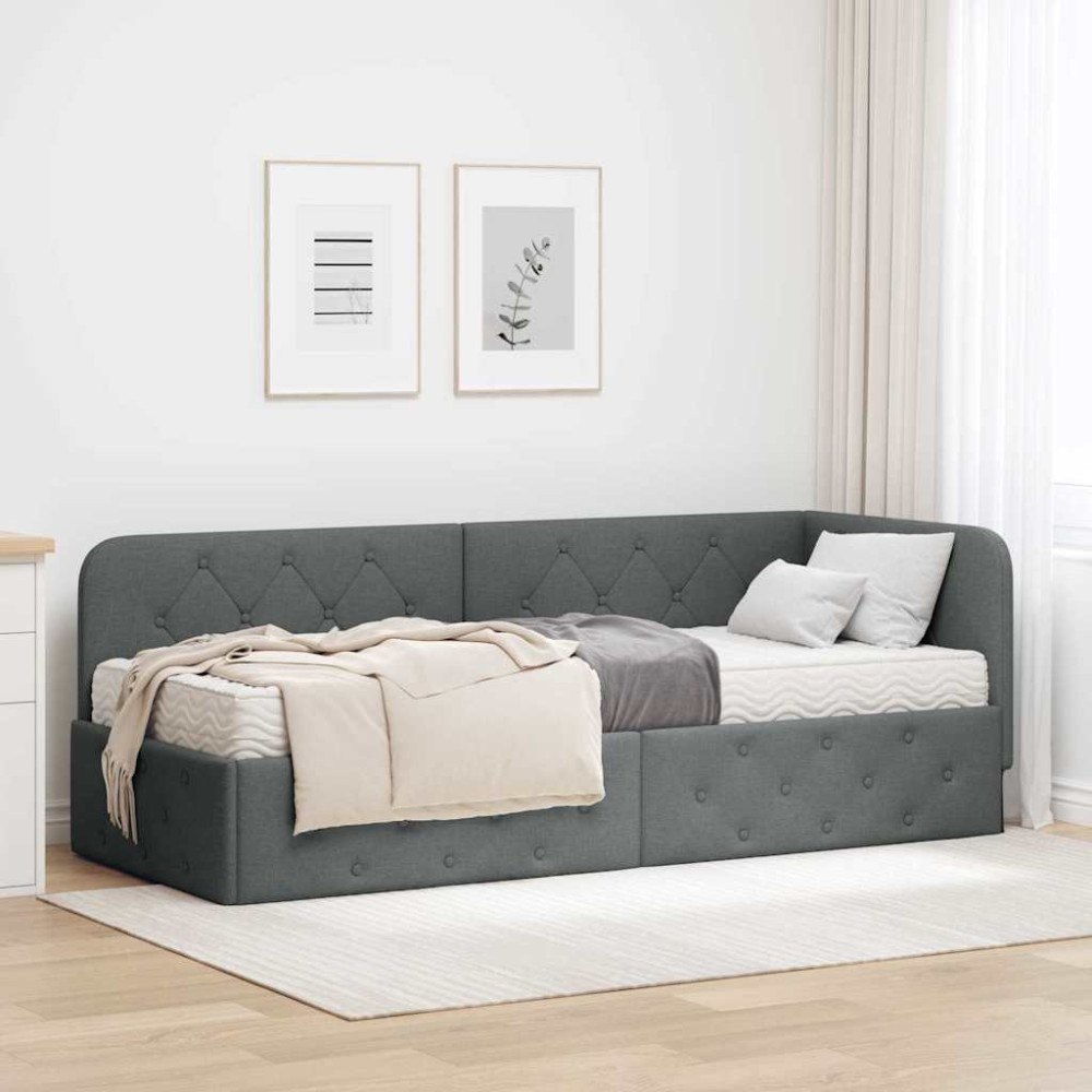 vidaXL Hörn Sängram Mörkgrå 80 x 200 cm tyg