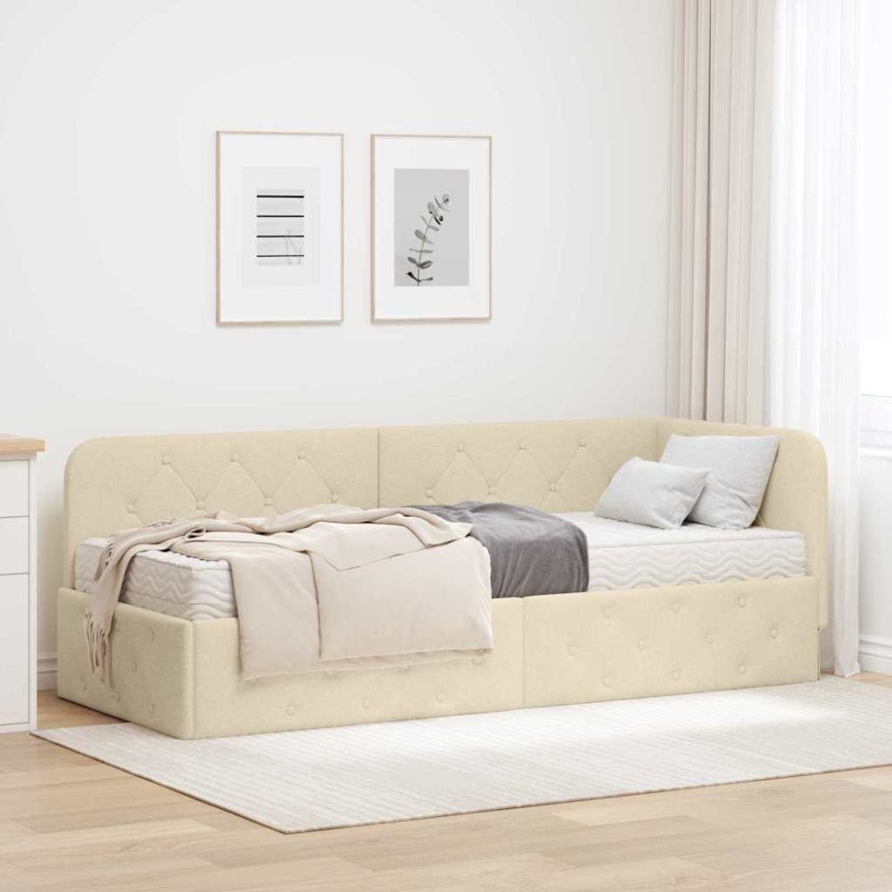 vidaXL Hörn Sängram Kräm 80 x 200 cm tyg