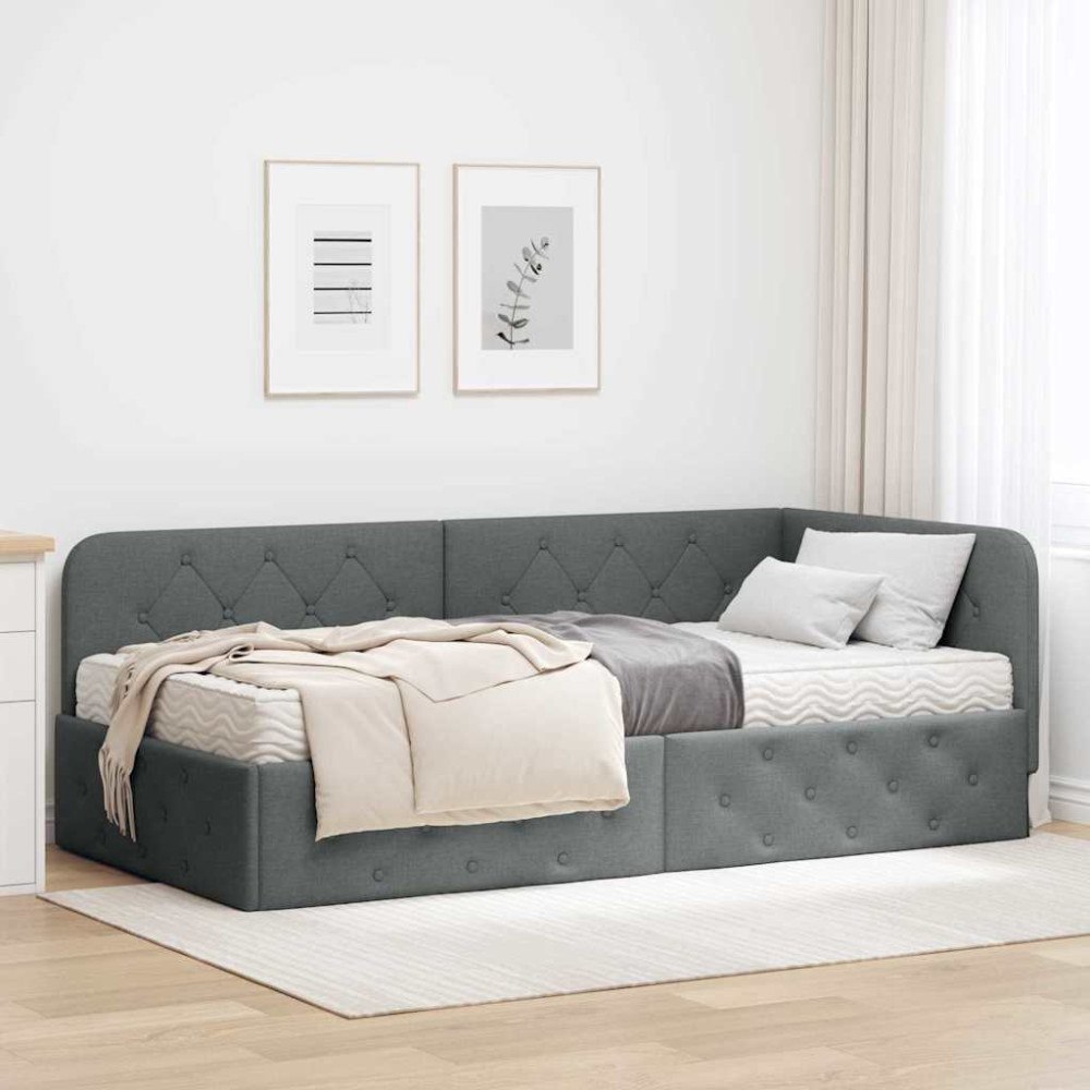 vidaXL Hörn Sängram Mörkgrå 90 x 200 cm tyg