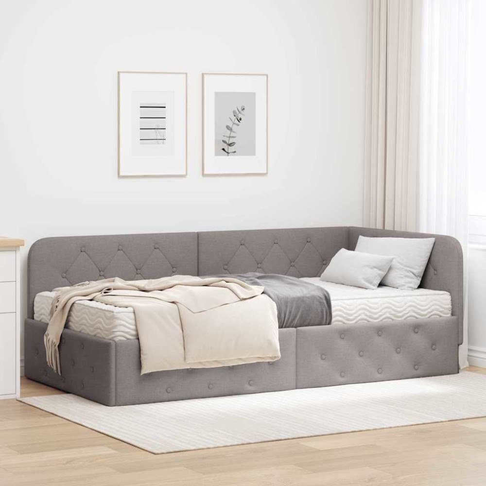 vidaXL Hörn Sängram Taupe 90 x 200 cm tyg
