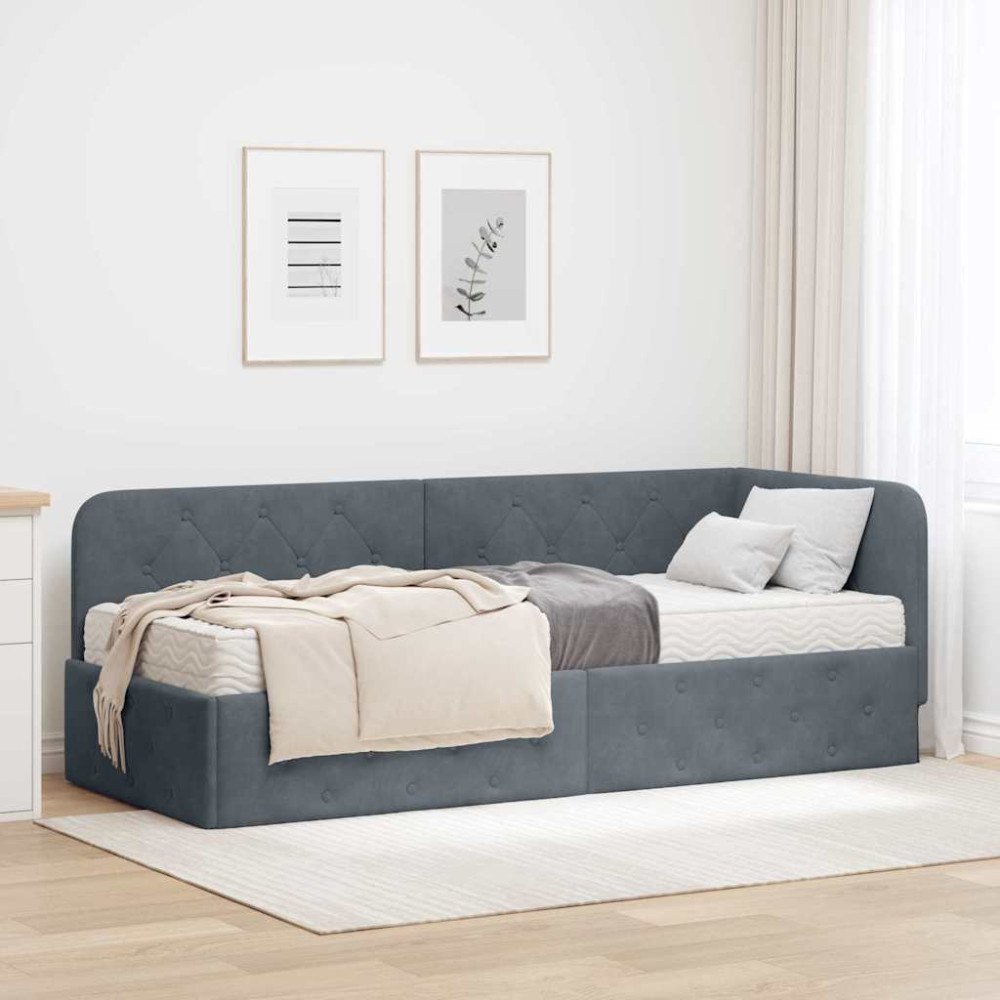 vidaXL Hörn Sängram Mörkgrå 80 x 200 cm Sammet