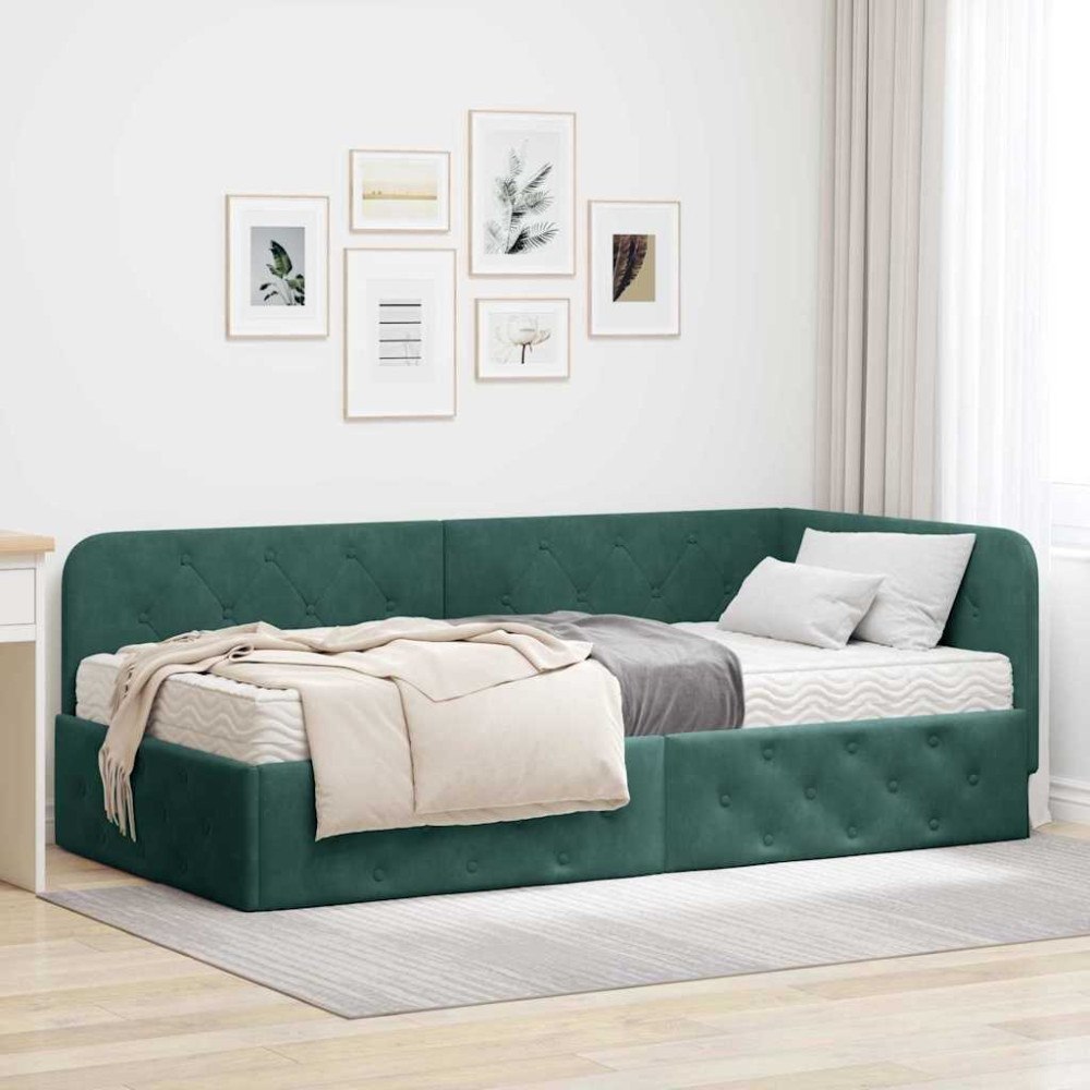 vidaXL Hörn Sängram Mörkgrön 90 x 190 cm Sammet