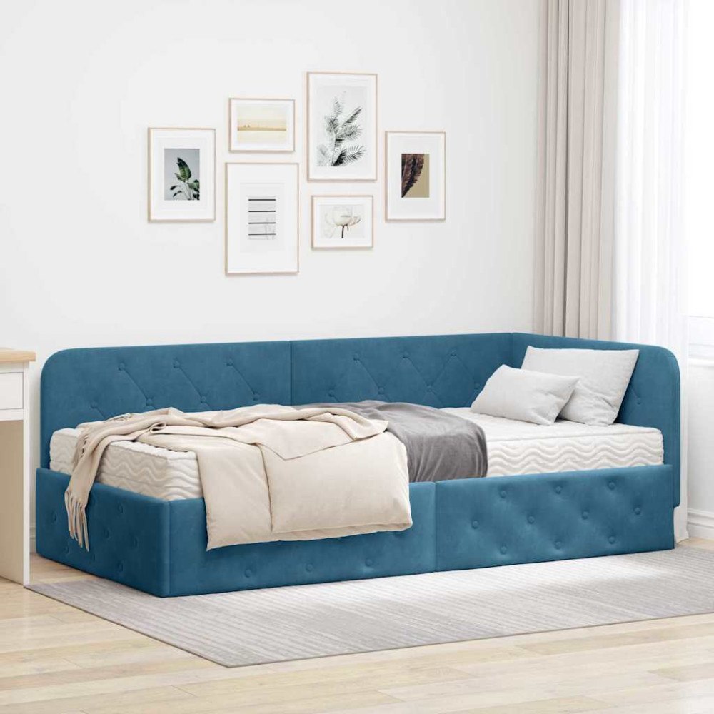 vidaXL Hörn Sängram Blå 90 x 200 cm Sammet