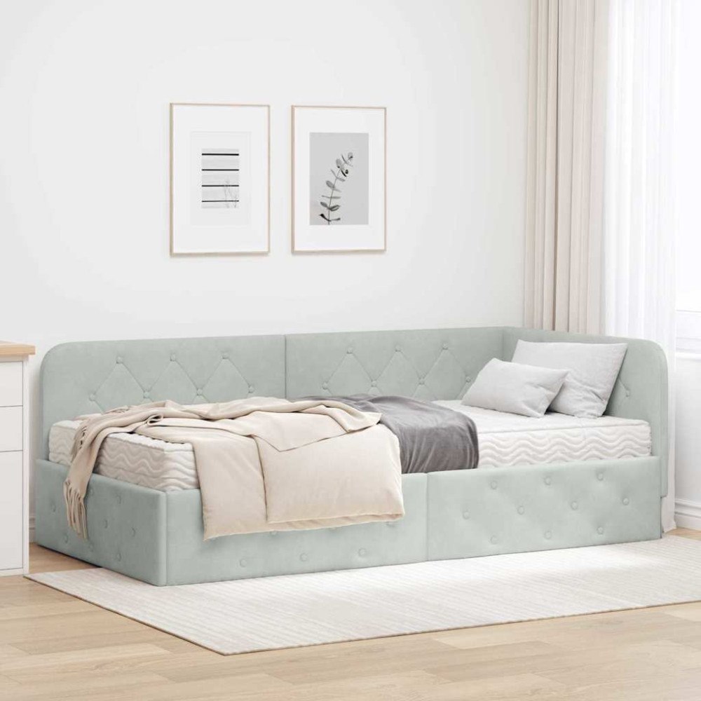 vidaXL Hörn Sängram Ljusgrå 90 x 200 cm Sammet