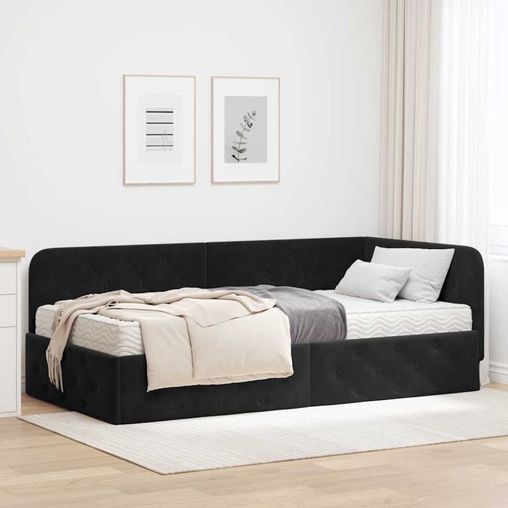 vidaXL Hörn Sängram Svart 90 x 200 cm Sammet