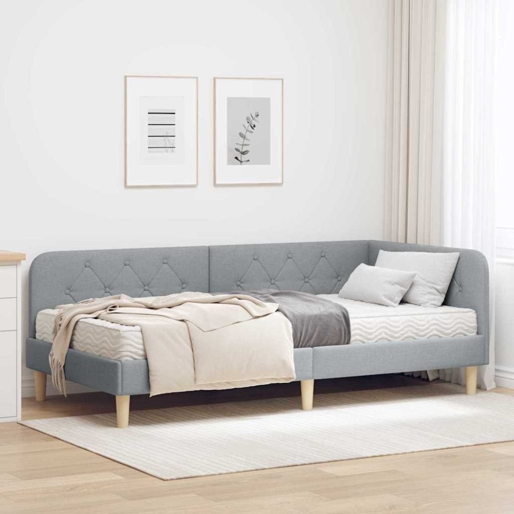 vidaXL Hörn Sängram Ljusgrå 90 x 190 cm tyg