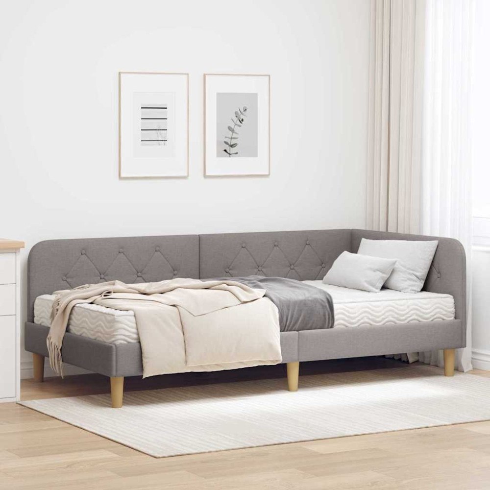vidaXL Hörn Sängram Taupe 90 x 190 cm tyg