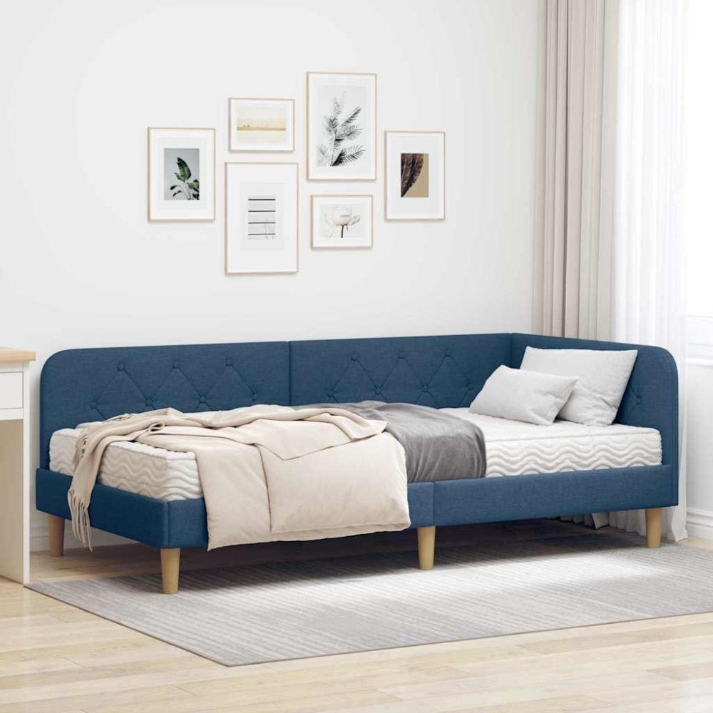 vidaXL Hörn Sängram Blå 90 x 200 cm tyg