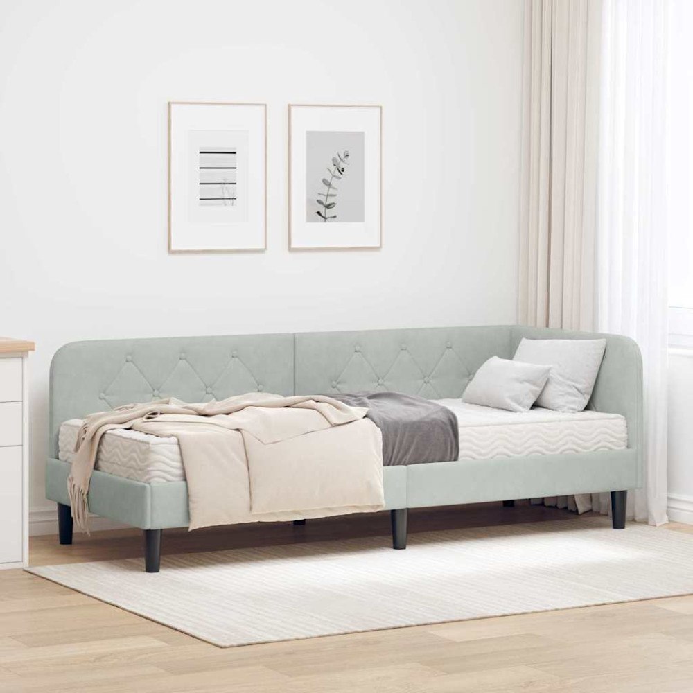 vidaXL Hörn Sängram Ljusgrå 80 x 200 cm Sammet