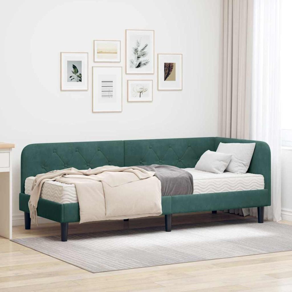 vidaXL Hörn Sängram Mörkgrön 80 x 200 cm Sammet