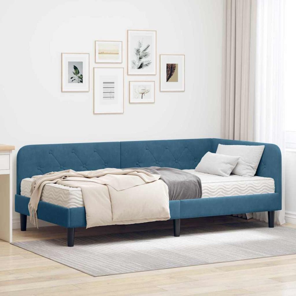 vidaXL Hörn Sängram Blå 90 x 190 cm Sammet