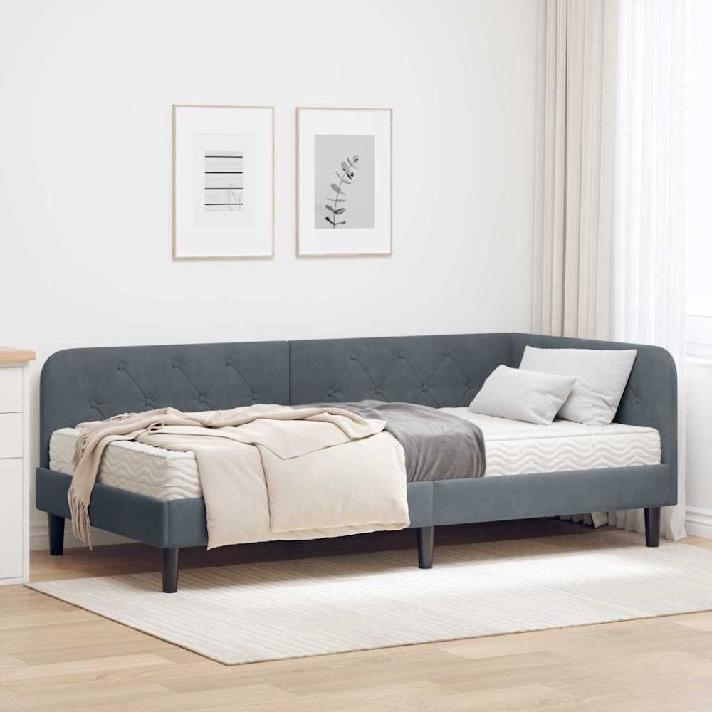 vidaXL Hörn Sängram Mörkgrå 90 x 200 cm Sammet