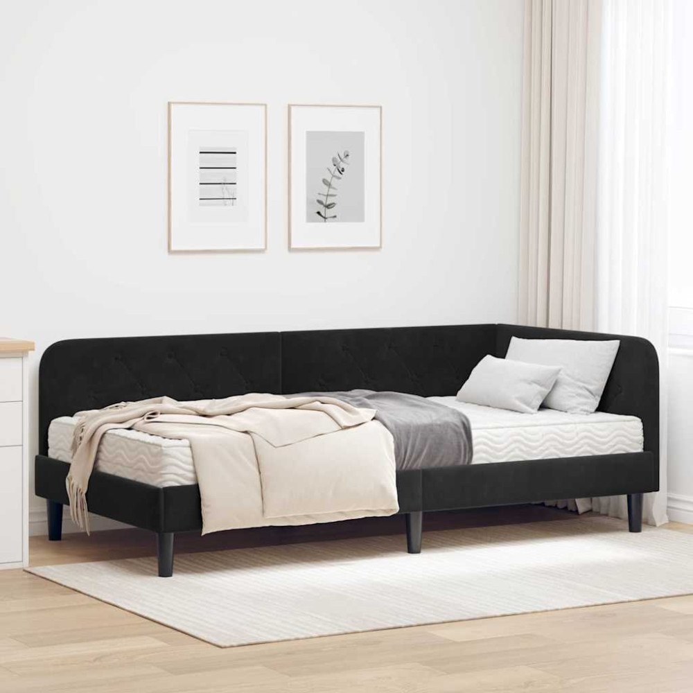 vidaXL Hörn Sängram Svart 90 x 200 cm Sammet