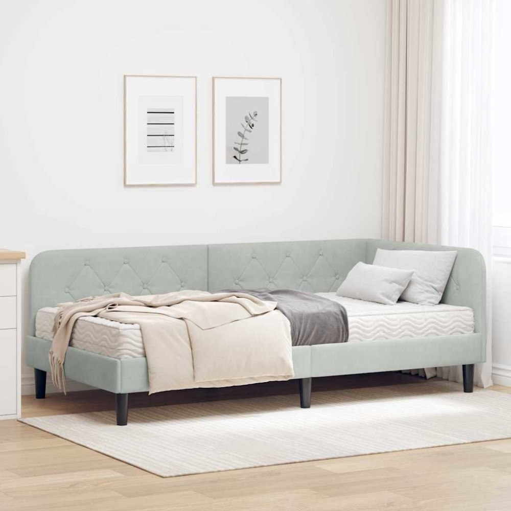 vidaXL Hörn Sängram Ljusgrå 100 x 200 cm Sammet