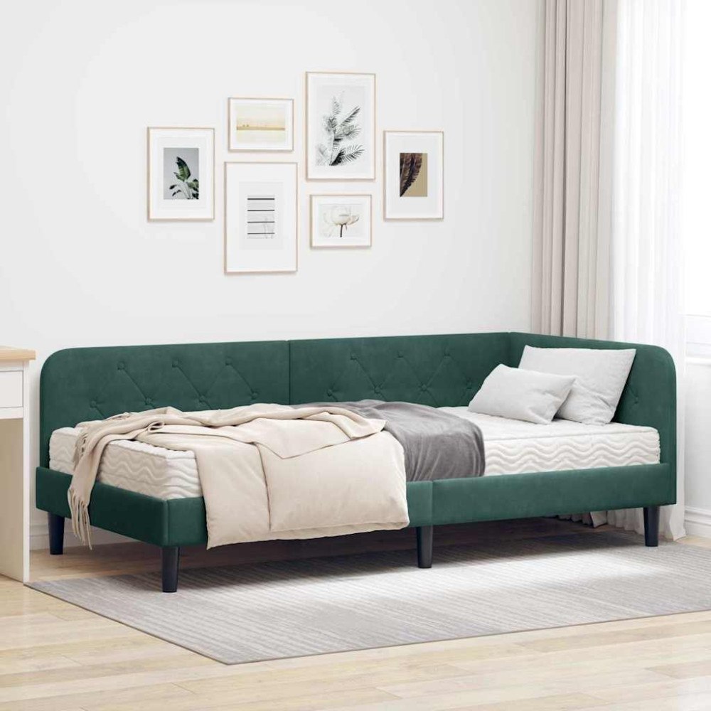 vidaXL Hörn Sängram Mörkgrön 100 x 200 cm Sammet