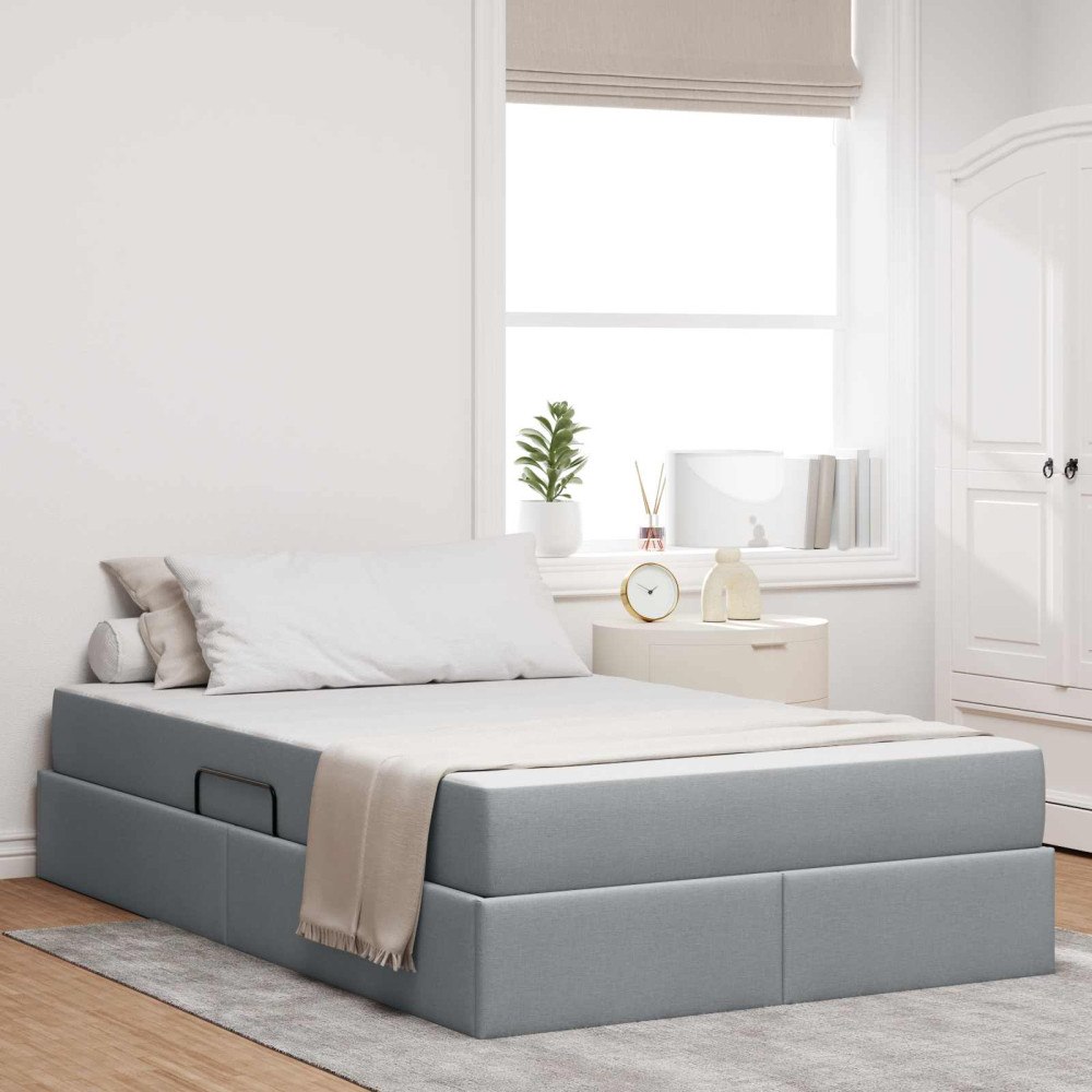 vidaXL Förvaringssäng med madrass Ljusgrå 120 x 190 cm Polyester