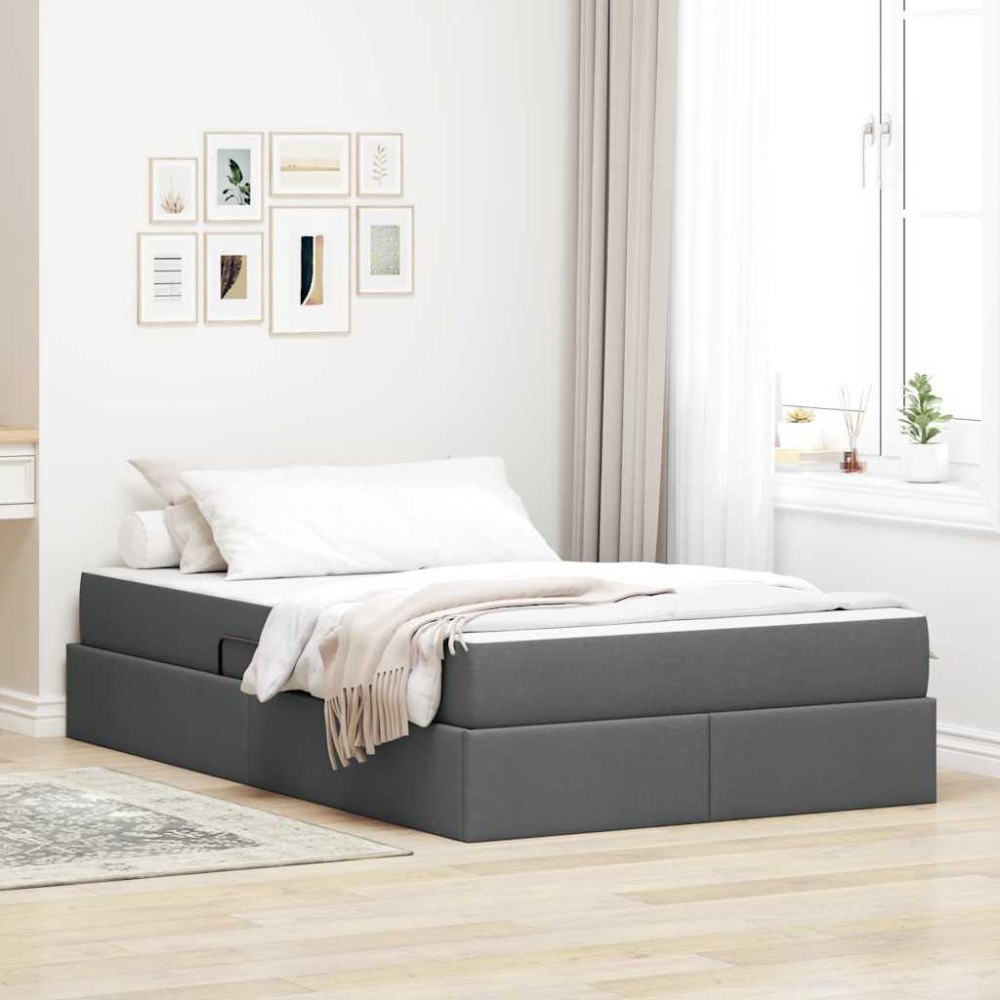 vidaXL Förvaringssäng med madrass Mörkgrå 120 x 200 cm Polyester