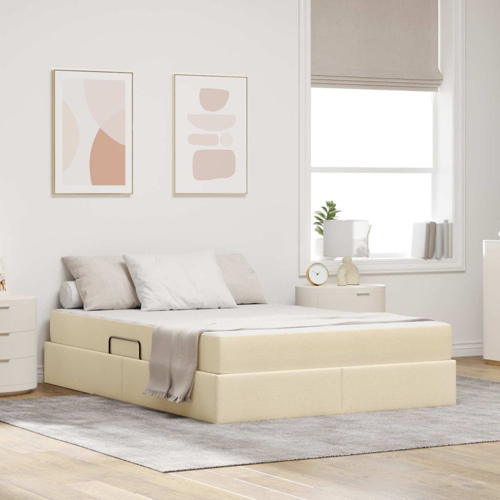 vidaXL Förvaringssäng med madrass Kräm 140 x 190 cm Polyester