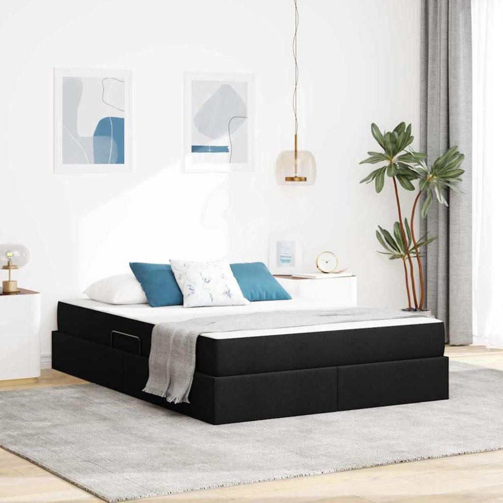 vidaXL Förvaringssäng med madrass Svart 140 x 200 cm Polyester