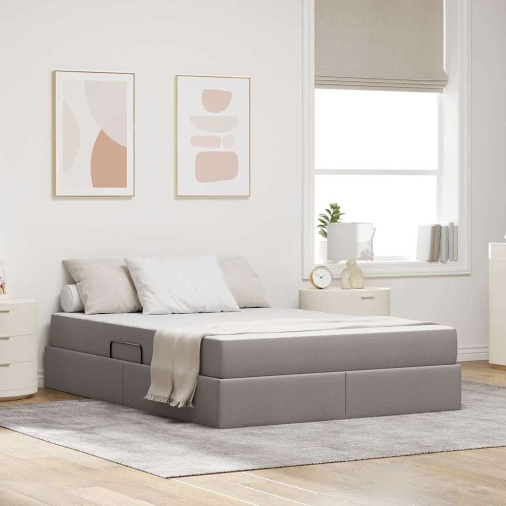 vidaXL Förvaringssäng med madrass Taupe 140 x 200 cm Polyester