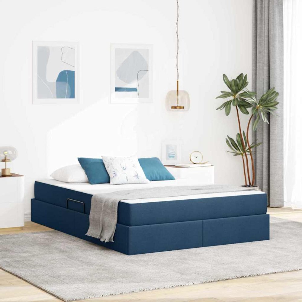 vidaXL Förvaringssäng med madrass Blå 140 x 200 cm Polyester