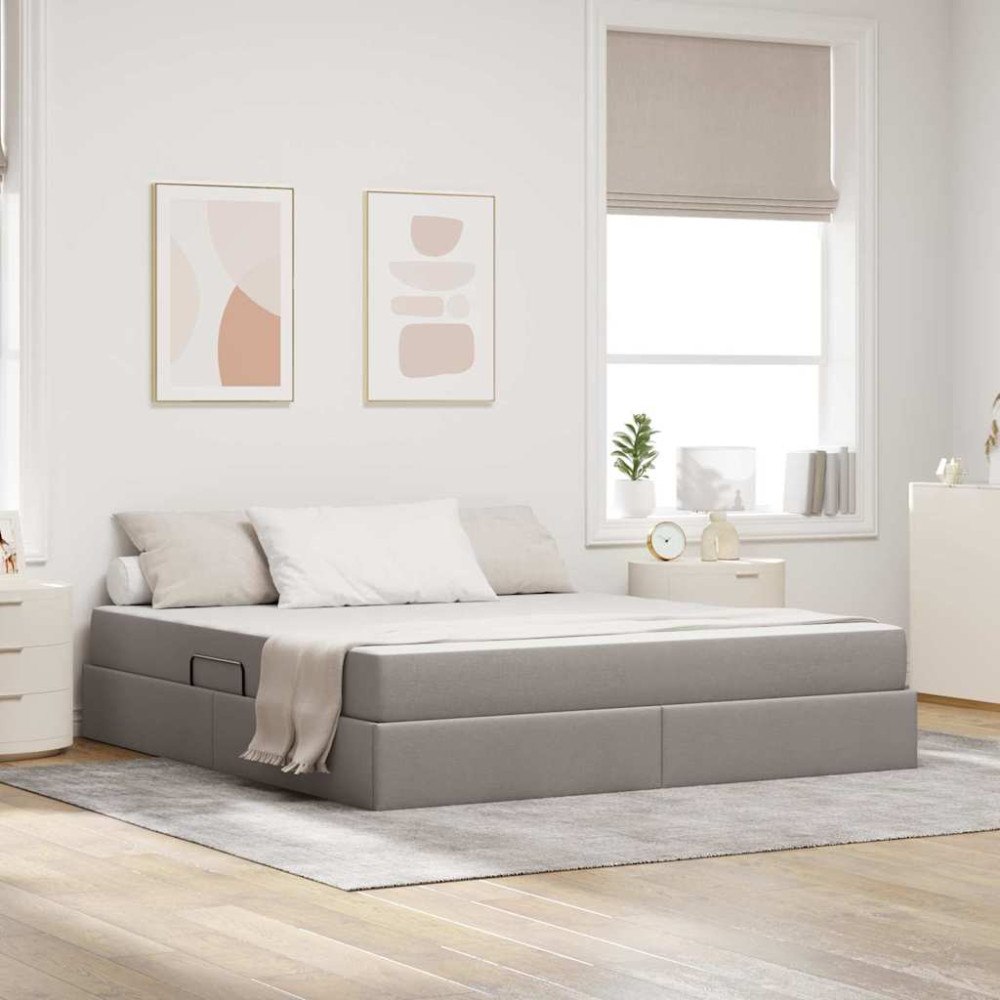 vidaXL Förvaringssäng med madrass Taupe 160 x 200 cm Polyester