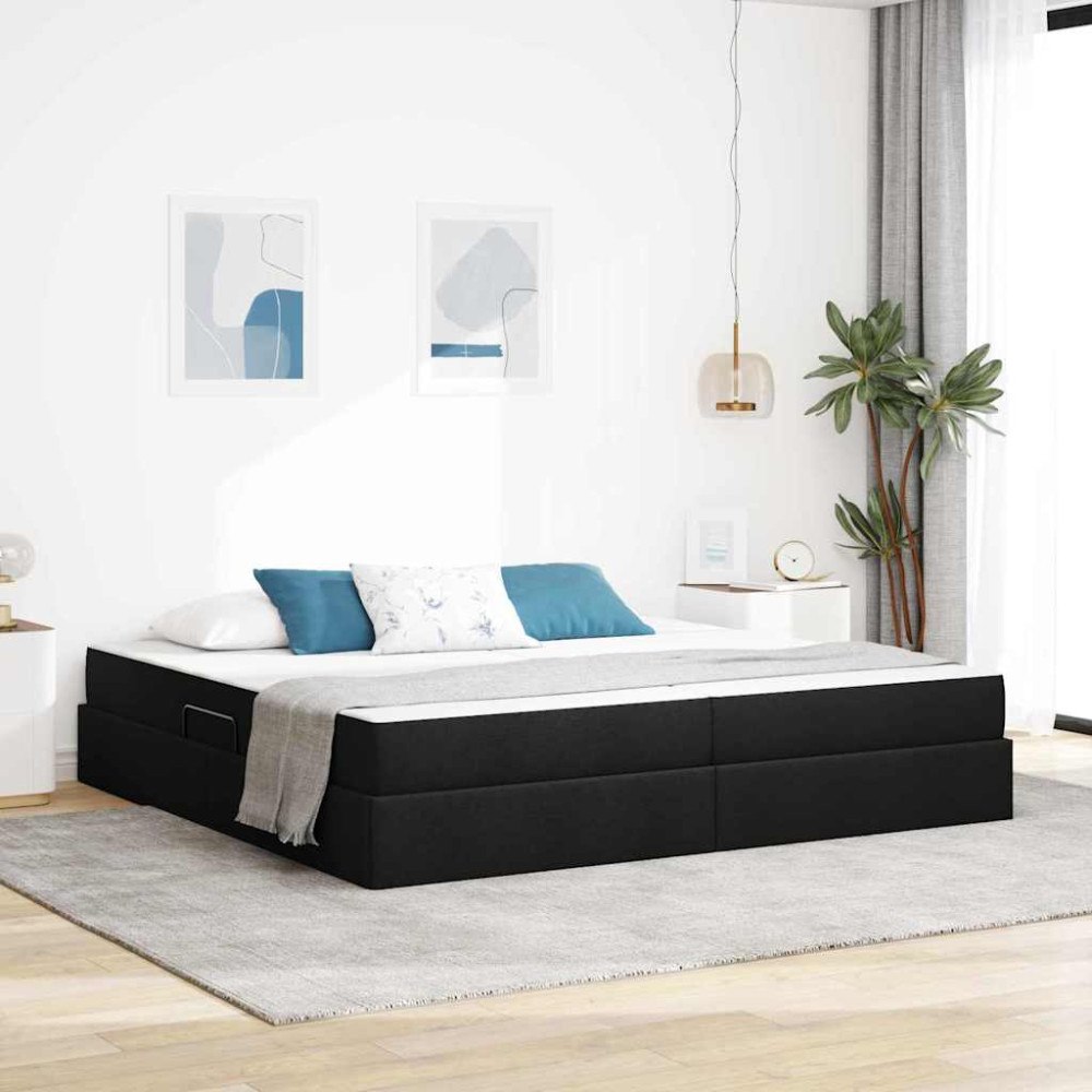 vidaXL Förvaringssäng med madrass Svart 200 x 200 cm Polyester