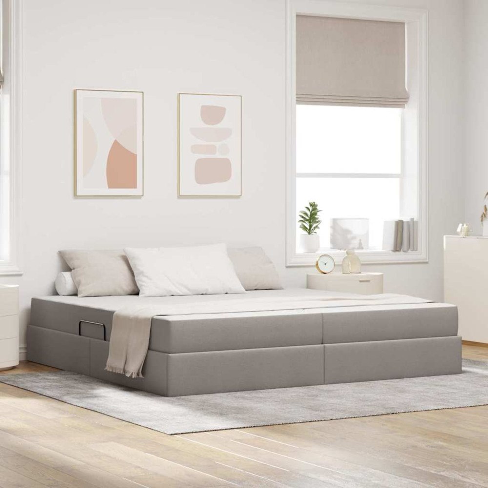 vidaXL Förvaringssäng med madrass Taupe 200 x 200 cm Polyester