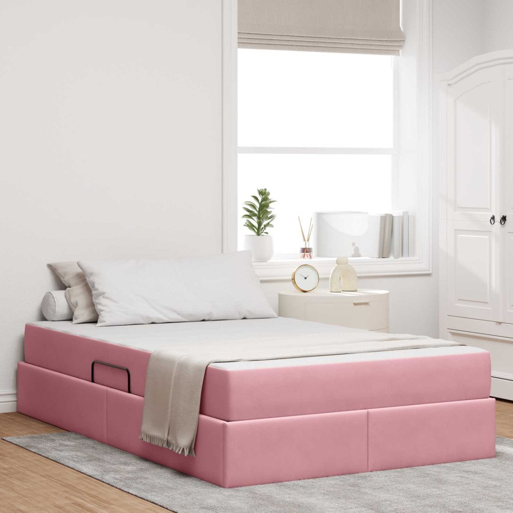 vidaXL Förvaringssäng med madrass med madrass Rosa 120 x 190 cm Sammet
