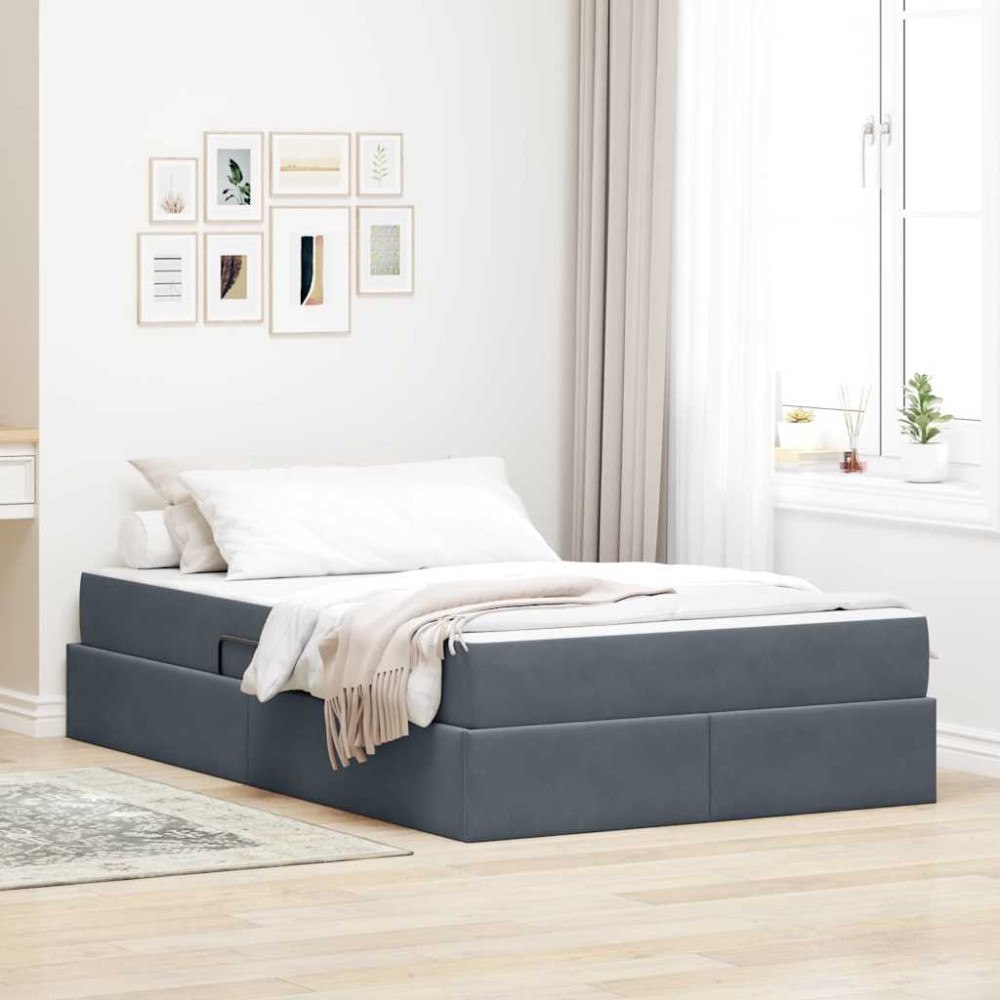 vidaXL Förvaringssäng med madrass Mörkgrå 120 x 200 cm Sammet