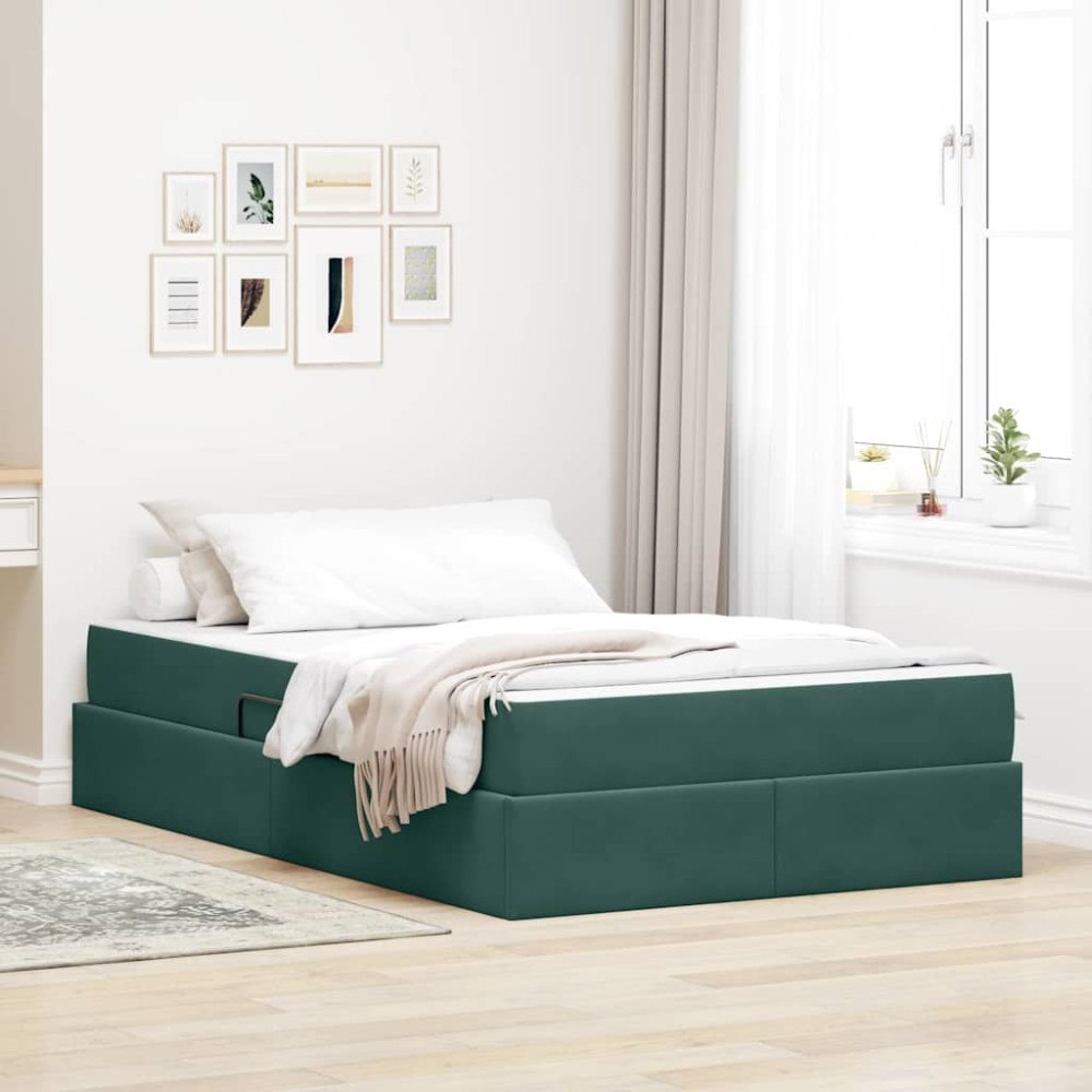 vidaXL Förvaringssäng med madrass Mörkgrön 120 x 200 cm Sammet