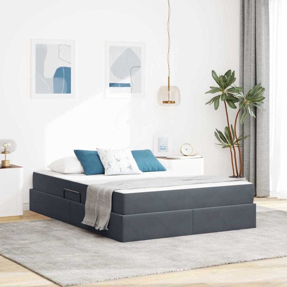 vidaXL Förvaringssäng med madrass Mörkgrå 140 x 200 cm Sammet