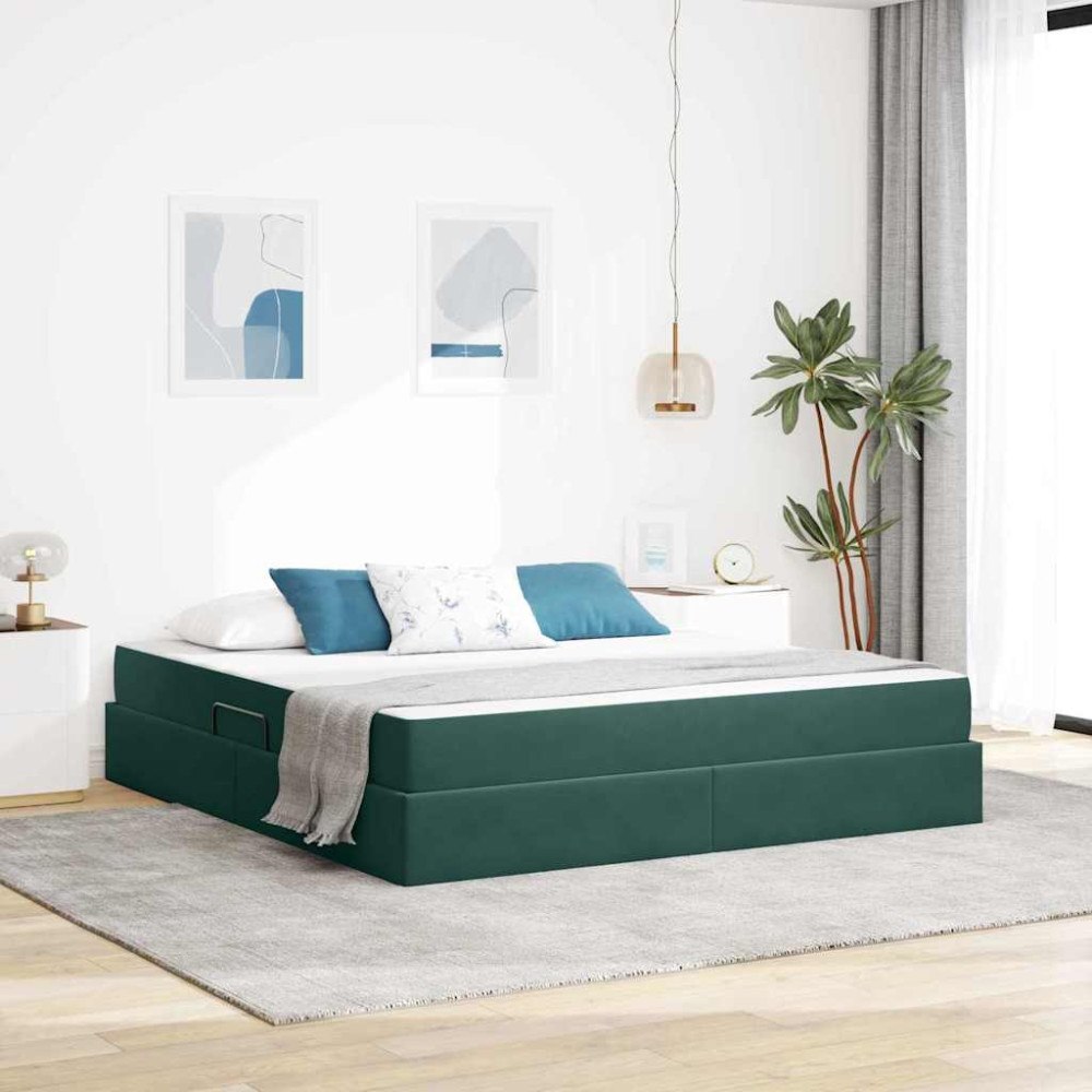 vidaXL Förvaringssäng med madrass Mörkgrön 180 x 200 cm Sammet
