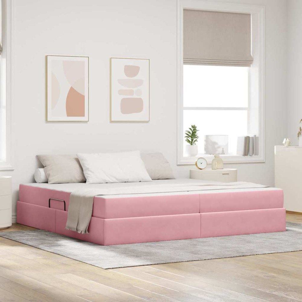 vidaXL Förvaringssäng med madrass med madrass Rosa 200 x 200 cm Sammet