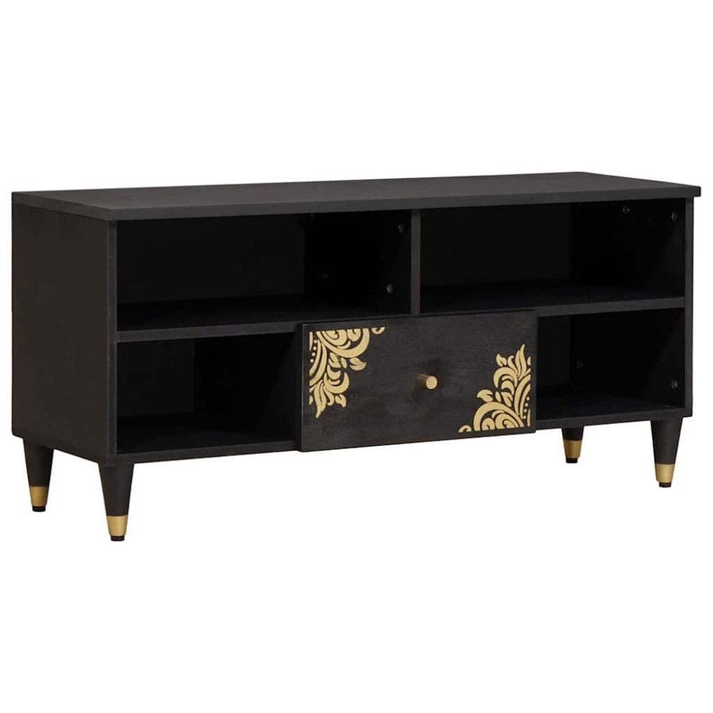 vidaXL TV-skåp med låda Svart 100 x 33 x 46 cm Massivt mangoträ