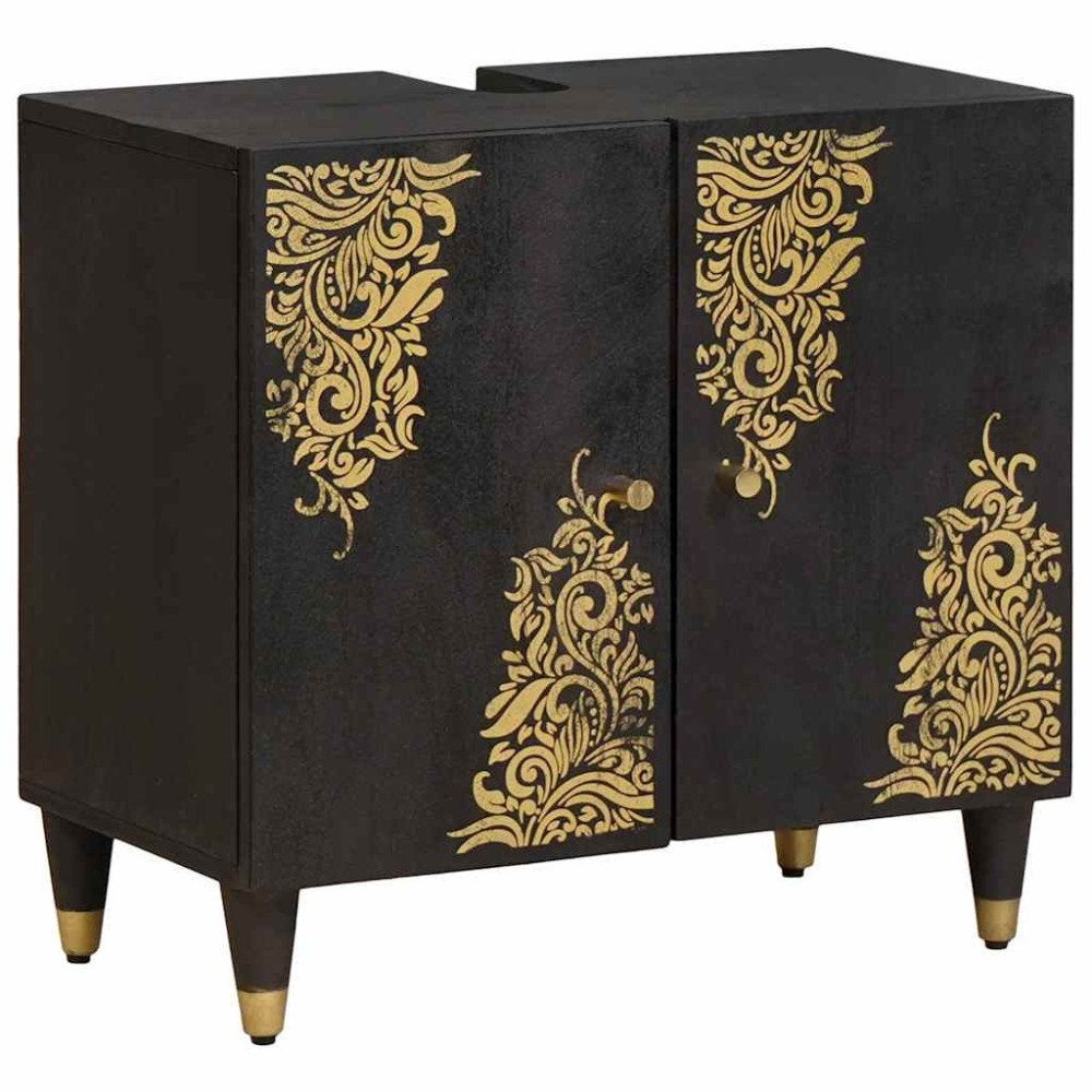 vidaXL Diskbänksskåp med dörr Svart 62 x 33 x 58 cm Massivt mangoträ