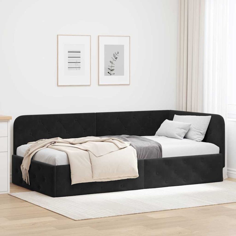 vidaXL Hörn Sängram Svart 90 x 200 cm Sammet