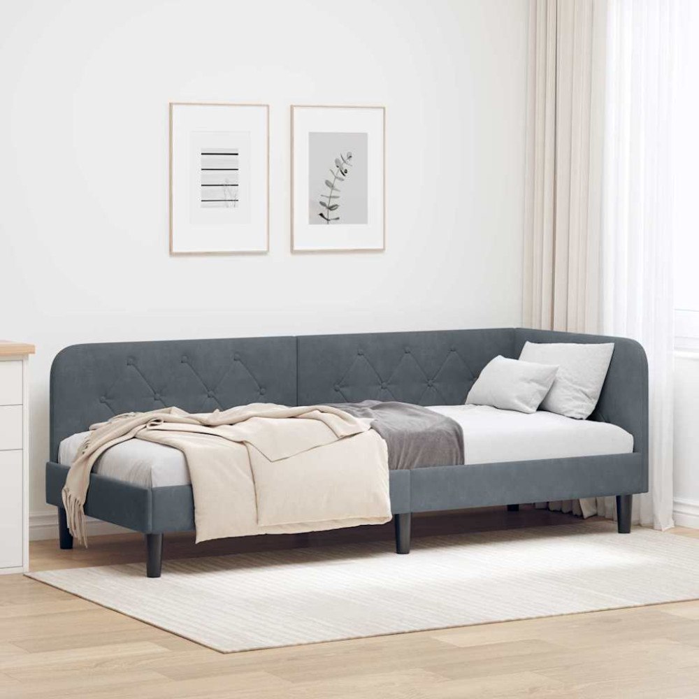 vidaXL Hörn Sängram Mörkgrå 80 x 200 cm Sammet