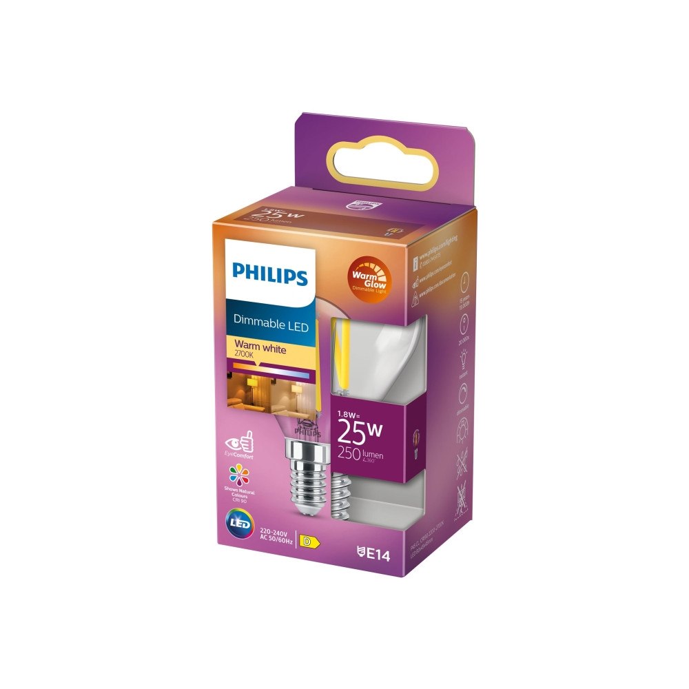 Philips Philips - LED-glödlampa med filament - form: P45 - klar finish - E14 - 2.5 W - varmt vitt ljus - 2200-2700 K