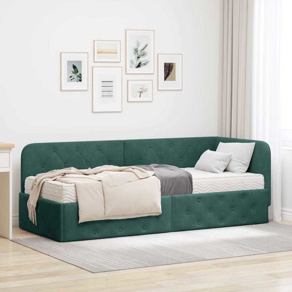 vidaXL Hörn Sängram Mörkgrön 80 x 200 cm Sammet