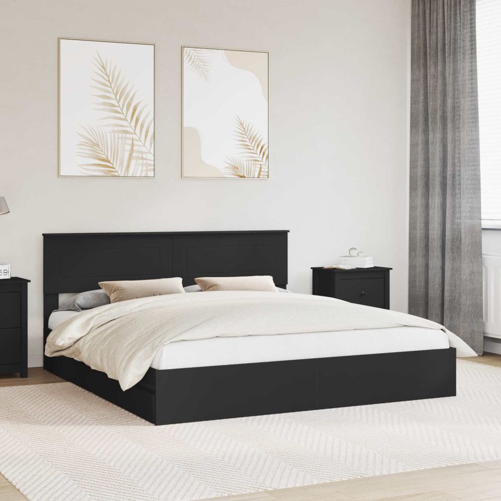 vidaXL Förvaringssäng med låda Svart 200 x 200 cm Konstruerat trä