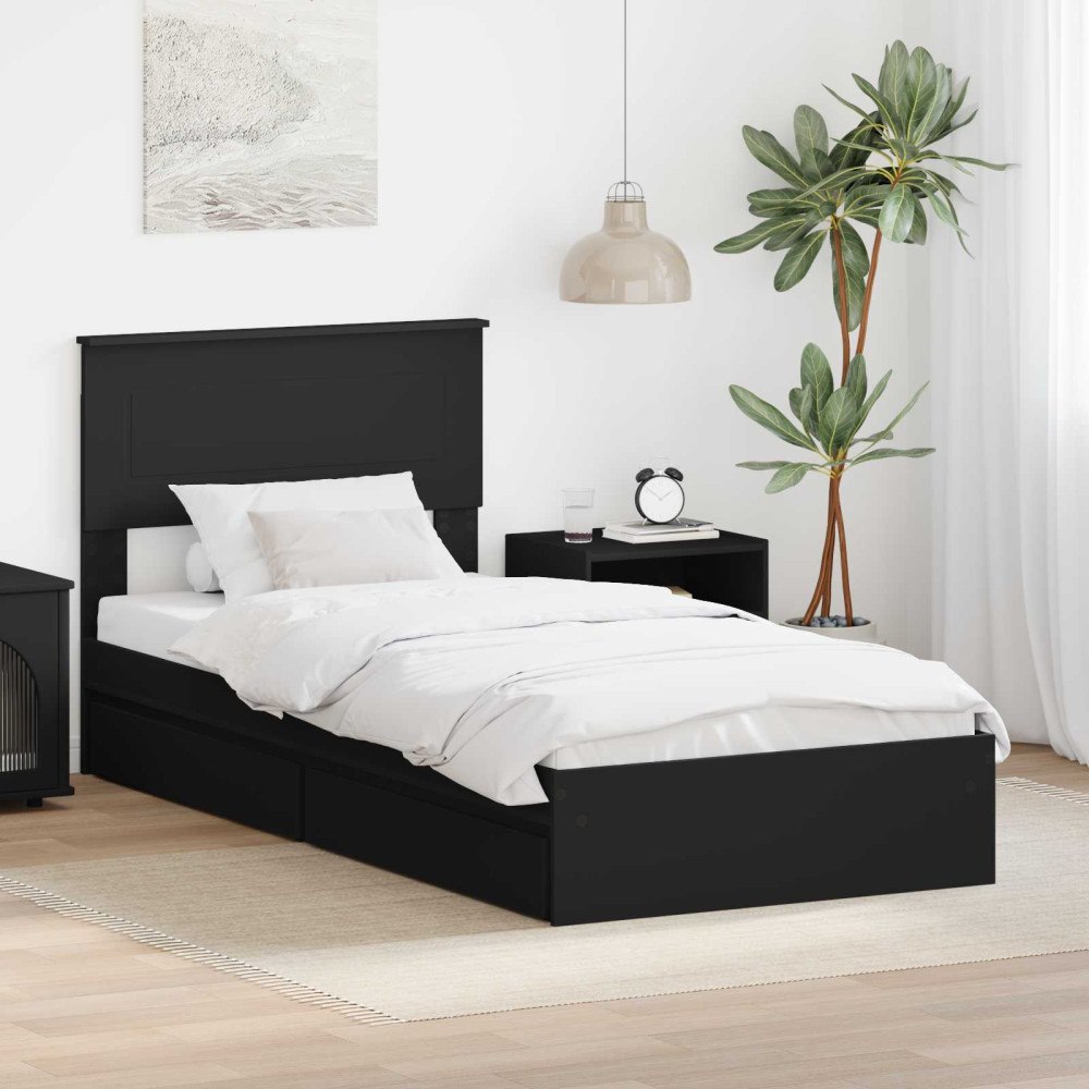 vidaXL Förvaringssäng med låda Svart 90 x 190 cm Konstruerat trä