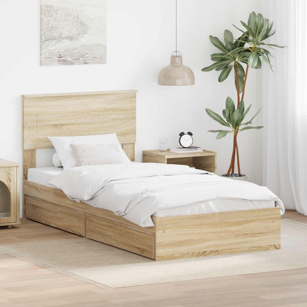 vidaXL Förvaringssäng med låda Sonoma-ek 90 x 190 cm Konstruerat trä