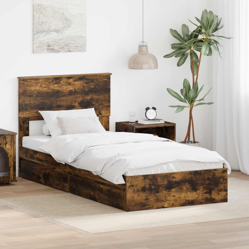 vidaXL Förvaringssäng med låda Rökt ek 90 x 190 cm Konstruerat trä