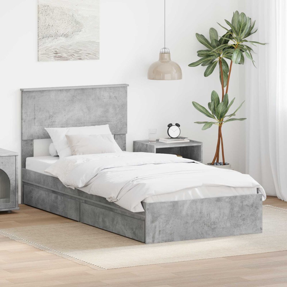vidaXL Förvaringssäng med låda Betonggrå 70 x 190 cm Konstruerat trä